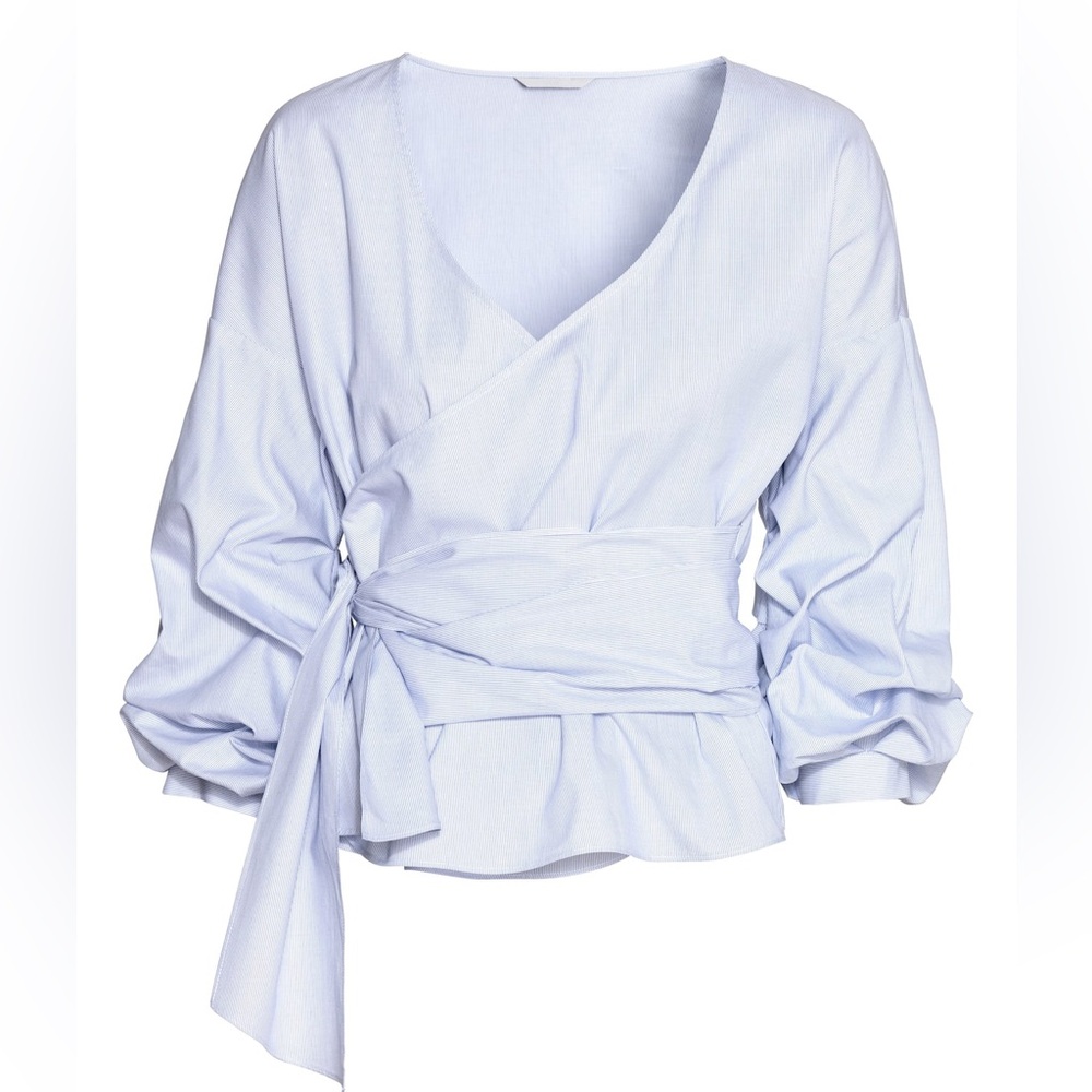 H&M Blue Pinstripe Wrap Top